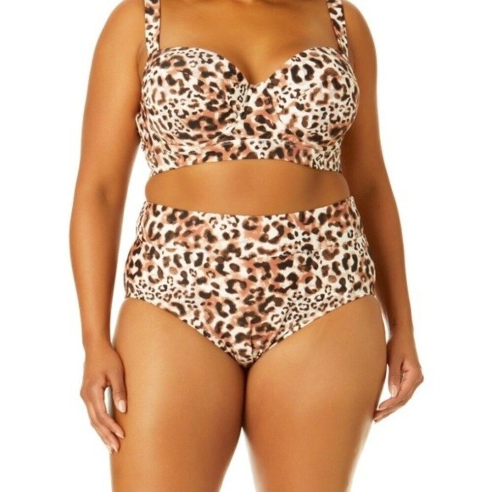 Time and Tru Women's Plus Size 3X Leopard Print High Waist Bikini Bottoms NWT